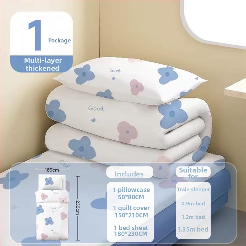 Vienkartinis traukinio miego komplektas — netkanas audinio, 3-4 dalių komplektas, įtraukti paklode, antklodės užvalkalas ir pagalvės užvalkalas, rudens–žiemos naudojimui