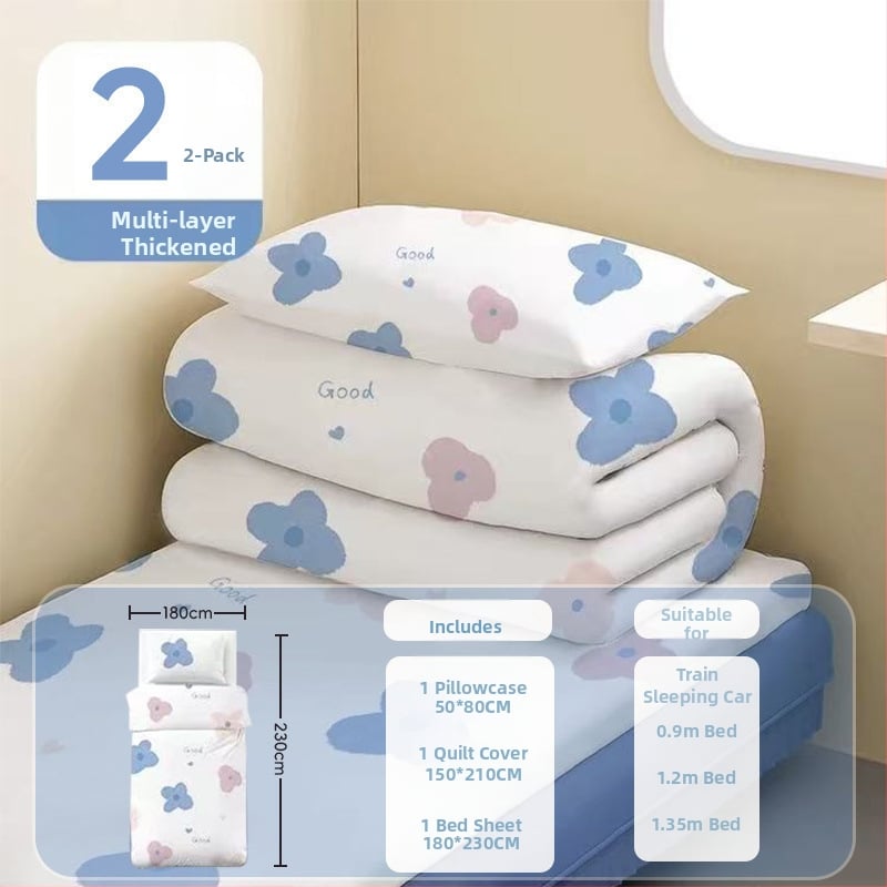 Vienkartinis traukinio miego komplektas — netkanas audinio, 3-4 dalių komplektas, įtraukti paklode, antklodės užvalkalas ir pagalvės užvalkalas, rudens–žiemos naudojimui