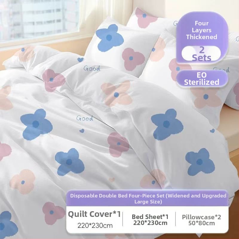 Vienkartinis traukinio miego komplektas — netkanas audinio, 3-4 dalių komplektas, įtraukti paklode, antklodės užvalkalas ir pagalvės užvalkalas, rudens–žiemos naudojimui