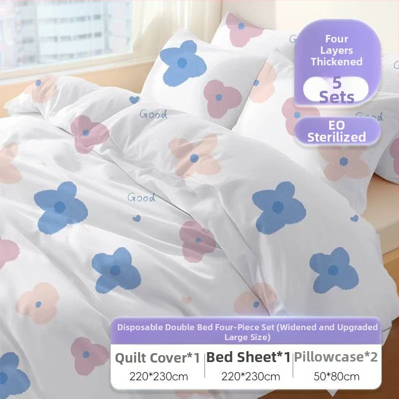 Vienkartinis traukinio miego komplektas — netkanas audinio, 3-4 dalių komplektas, įtraukti paklode, antklodės užvalkalas ir pagalvės užvalkalas, rudens–žiemos naudojimui