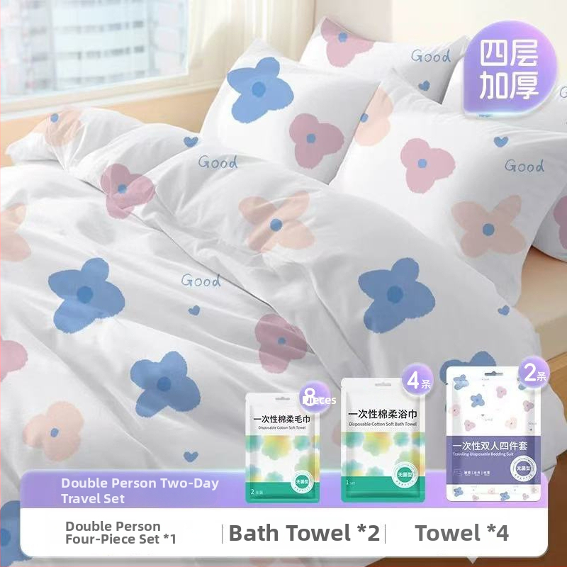 Vienkartinis traukinio miego komplektas — netkanas audinio, 3-4 dalių komplektas, įtraukti paklode, antklodės užvalkalas ir pagalvės užvalkalas, rudens–žiemos naudojimui