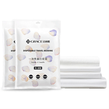 Jialiya vienkartinės lovos lakštai ir antklodės užvalkalas viešbučiams, SMS netkota medžiaga, 4 ar 3 dalių komplektas, storintas kelionės antklodės užvalkalas, modelis JA2035