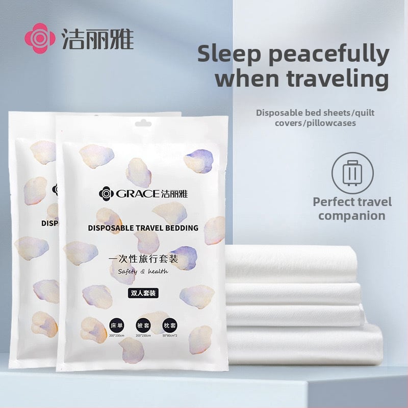 Jialiya vienkartinės lovos lakštai ir antklodės užvalkalas viešbučiams, SMS netkota medžiaga, 4 ar 3 dalių komplektas, storintas kelionės antklodės užvalkalas, modelis JA2035