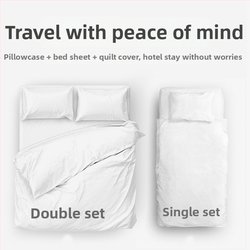Jialiya jednorazový plachty a obal na prikrývku pre hotely, SMS netkaná tkanina, súprava 4-dielna alebo 3-dielna, zhustené cestovné obliečky na prikrývku, model JA2035