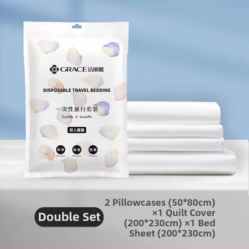 Jialiya vienkartinės lovos lakštai ir antklodės užvalkalas viešbučiams, SMS netkota medžiaga, 4 ar 3 dalių komplektas, storintas kelionės antklodės užvalkalas, modelis JA2035