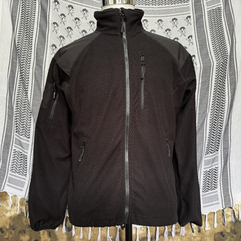 Kapucota fleece striukė lauko sportams, tinklo raštas, fleece pamušalas, universalus.