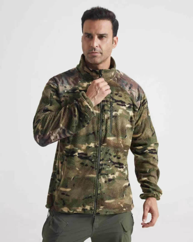 Kapucota fleece striukė lauko sportams, tinklo raštas, fleece pamušalas, universalus.