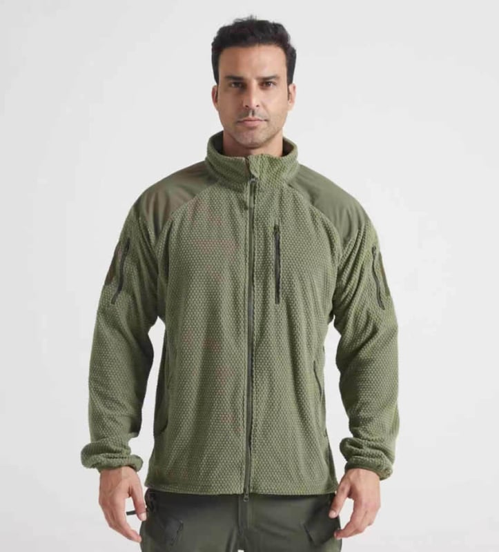 Kapucota fleece striukė lauko sportams, tinklo raštas, fleece pamušalas, universalus.