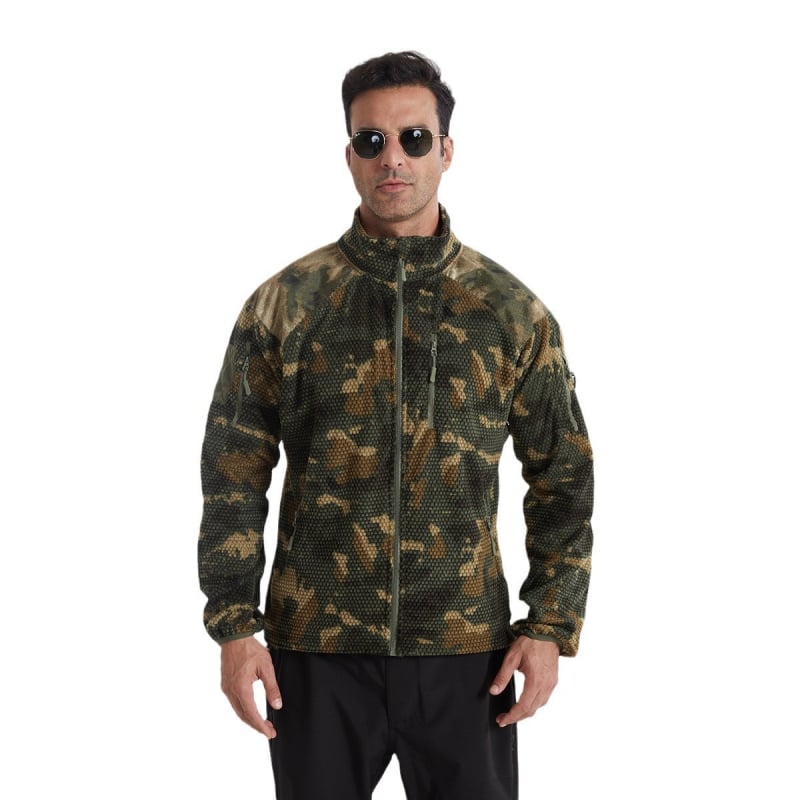 Kapucota fleece striukė lauko sportams, tinklo raštas, fleece pamušalas, universalus.