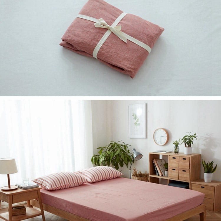 Japanski stil: jednoposteljni set posteljine od 100% pamuka, vlaknasto obojena, opran pamuk, jednobojna, uključuje navlaku za madrac i prekrivač