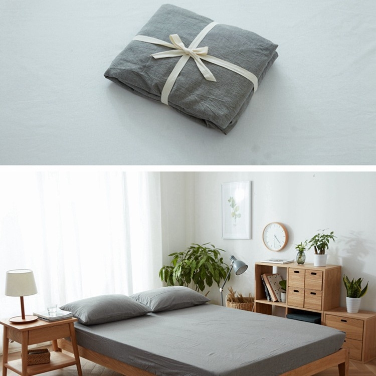 Japanski stil: jednoposteljni set posteljine od 100% pamuka, vlaknasto obojena, opran pamuk, jednobojna, uključuje navlaku za madrac i prekrivač