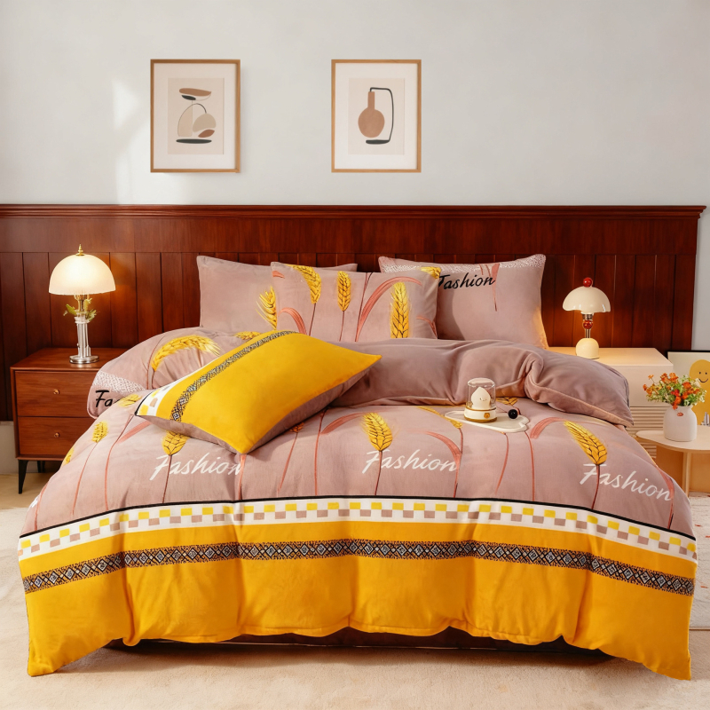 Tej velúros paplanhuzat, mintázat növényekkel és virágokkal, reaktív nyomtatás és színezés, modern minimalista stílus