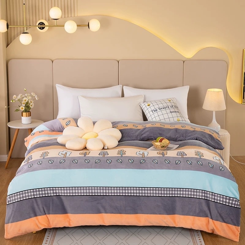 Tej velúros paplanhuzat, mintázat növényekkel és virágokkal, reaktív nyomtatás és színezés, modern minimalista stílus