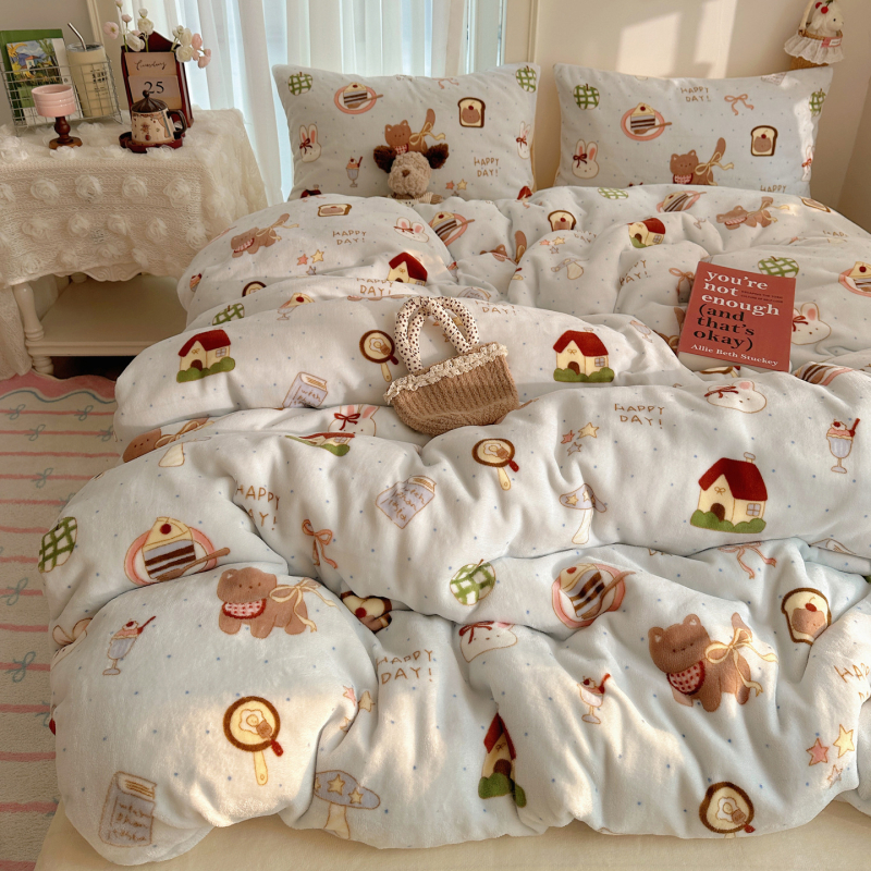 Tej velúr ágyneműhuzat garnitúra, rajzfilm minta, quiltelt varrás, reaktív nyomtatás és festés, anyagsúly 500–800 g/m²