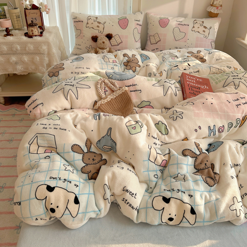 Tej velúr ágyneműhuzat garnitúra, rajzfilm minta, quiltelt varrás, reaktív nyomtatás és festés, anyagsúly 500–800 g/m²