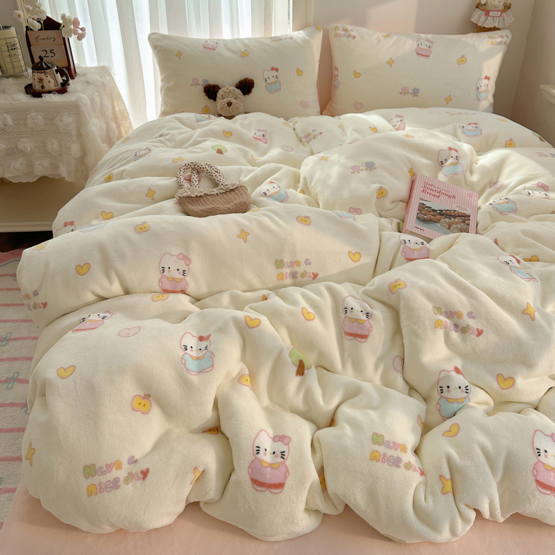 Tej velúr ágyneműhuzat garnitúra, rajzfilm minta, quiltelt varrás, reaktív nyomtatás és festés, anyagsúly 500–800 g/m²