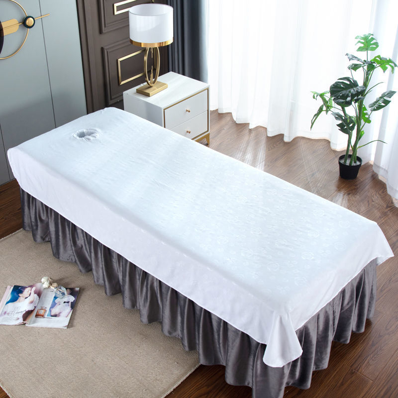 Posteljina za kozmetičke salone s rupicama – pamuk i lan, prugasti uzorak, hotelski stil