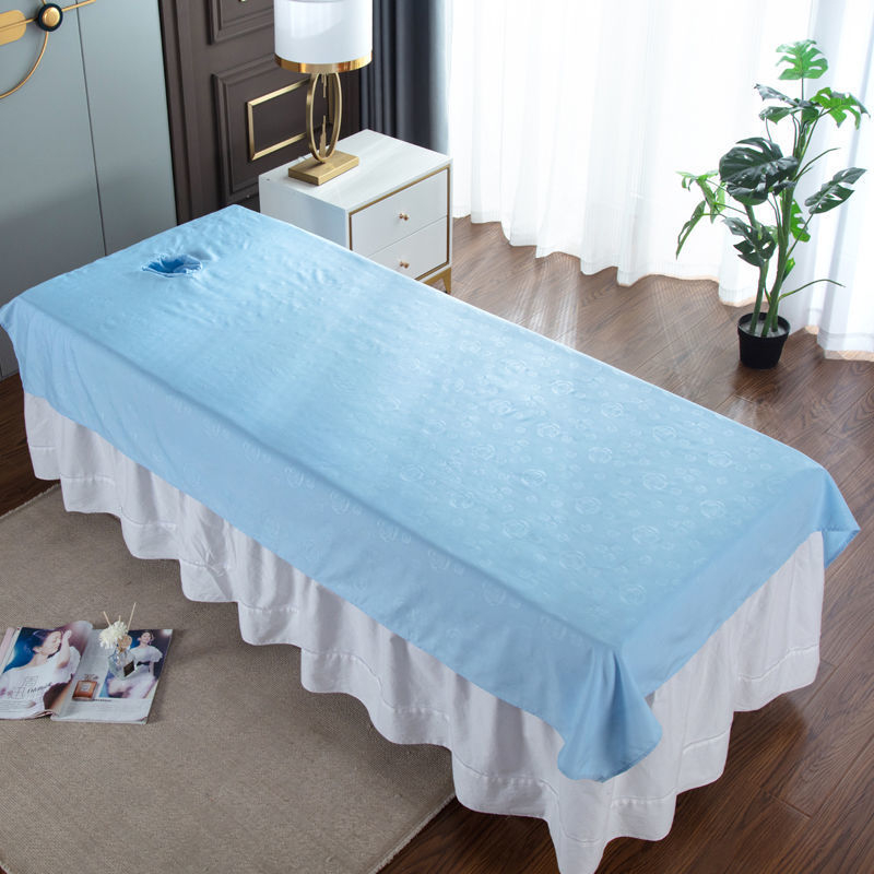 Posteljina za kozmetičke salone s rupicama – pamuk i lan, prugasti uzorak, hotelski stil