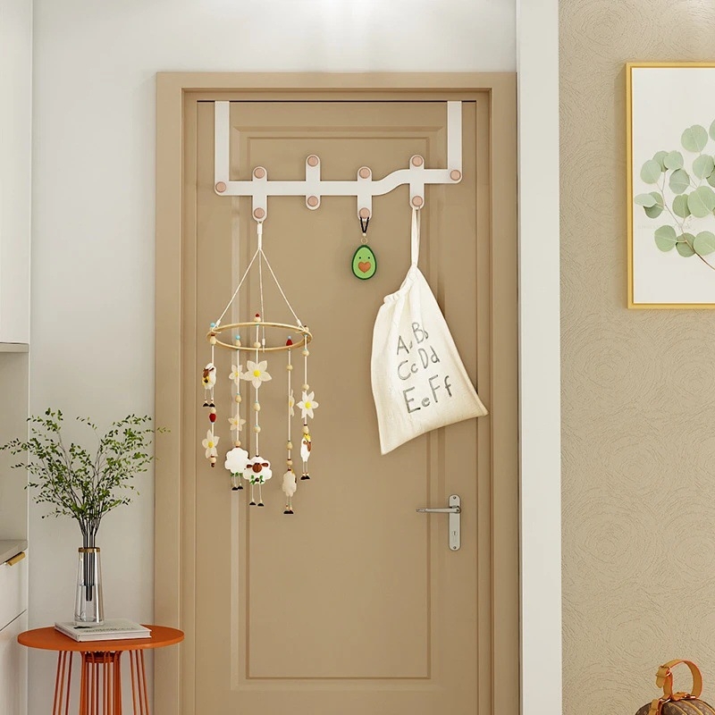 Geležinė durų kabykla su keliomis eilėmis, kabinimas už durų, 10 kg apkrova, šiuolaikinis minimalistinis stilius