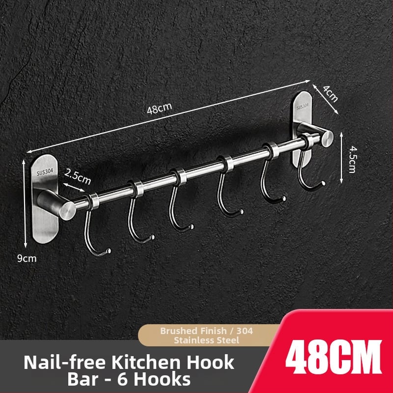 Virtuves sienas plaukts ar pakaramām, no 304 nerūsējošā tērauda, birstēts pārklājums, mūsdienīgs minimālistisks stils, svars 412 g