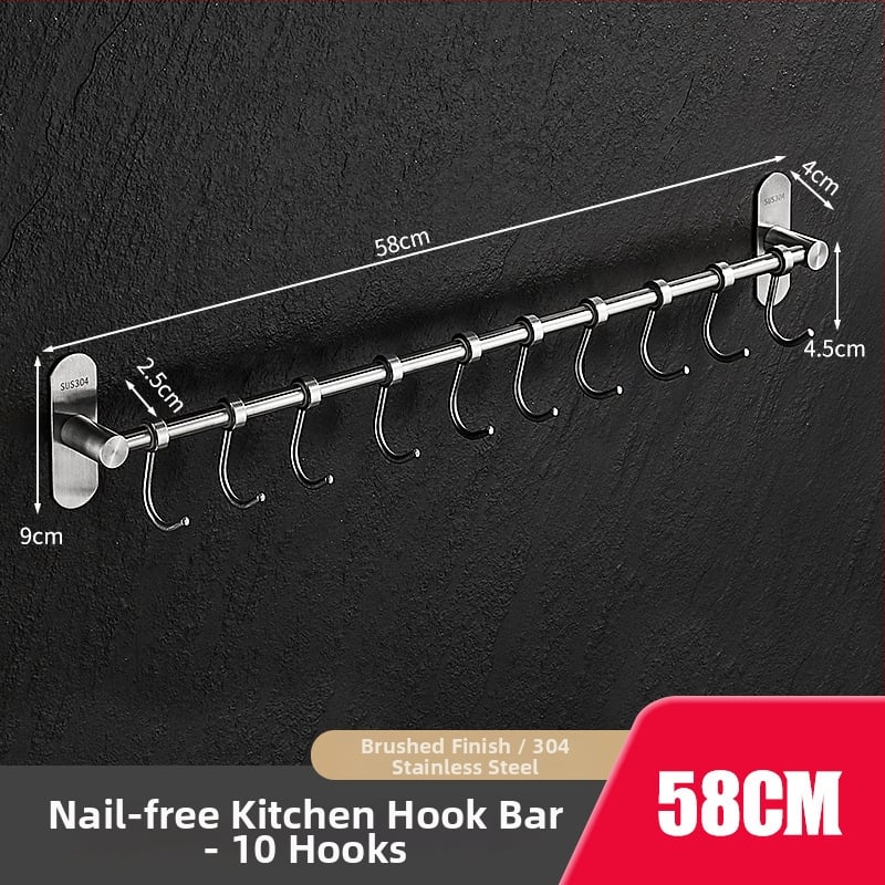 Virtuves sienas plaukts ar pakaramām, no 304 nerūsējošā tērauda, birstēts pārklājums, mūsdienīgs minimālistisks stils, svars 412 g