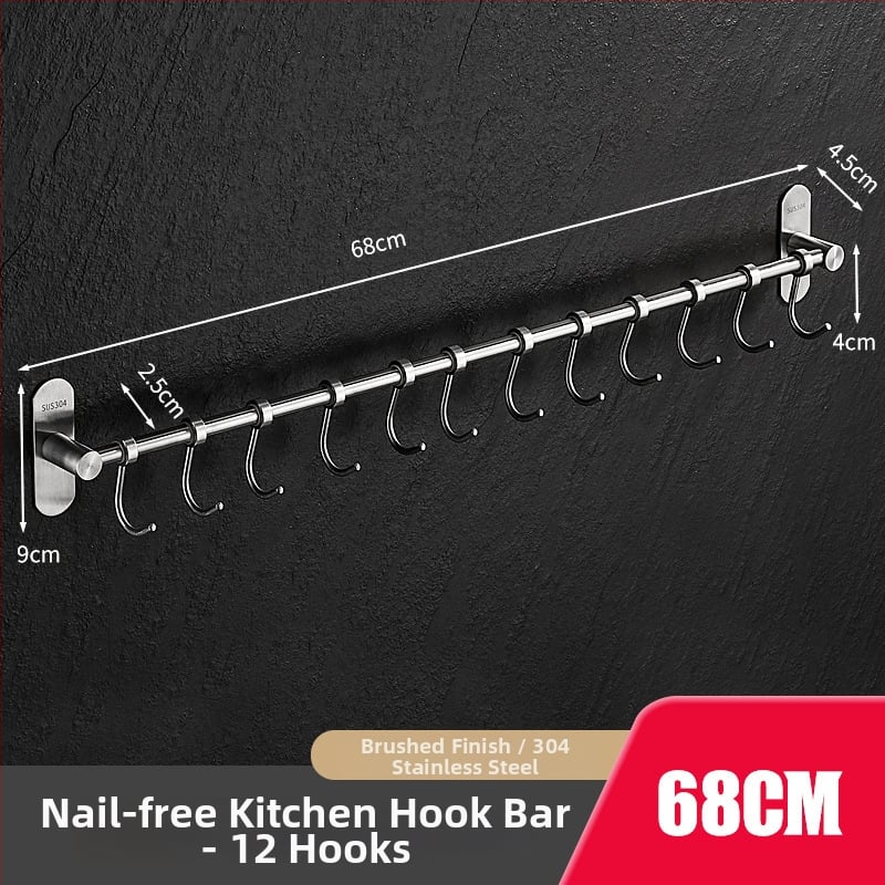 Virtuves sienas plaukts ar pakaramām, no 304 nerūsējošā tērauda, birstēts pārklājums, mūsdienīgs minimālistisks stils, svars 412 g