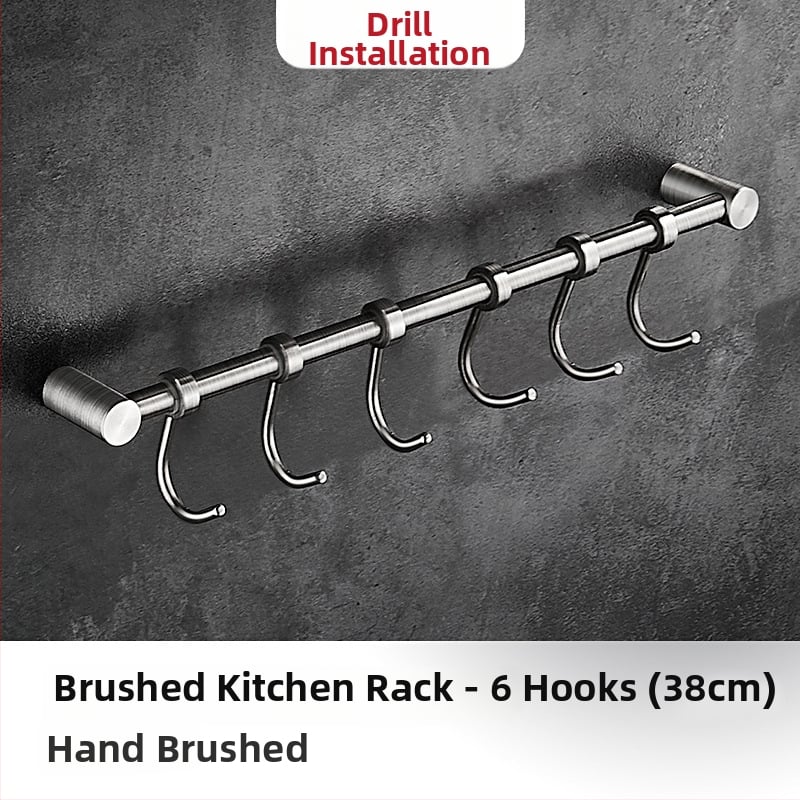 Virtuves sienas plaukts ar pakaramām, no 304 nerūsējošā tērauda, birstēts pārklājums, mūsdienīgs minimālistisks stils, svars 412 g