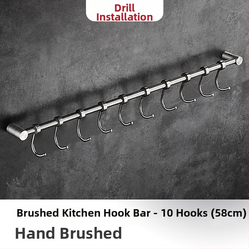 Virtuves sienas plaukts ar pakaramām, no 304 nerūsējošā tērauda, birstēts pārklājums, mūsdienīgs minimālistisks stils, svars 412 g