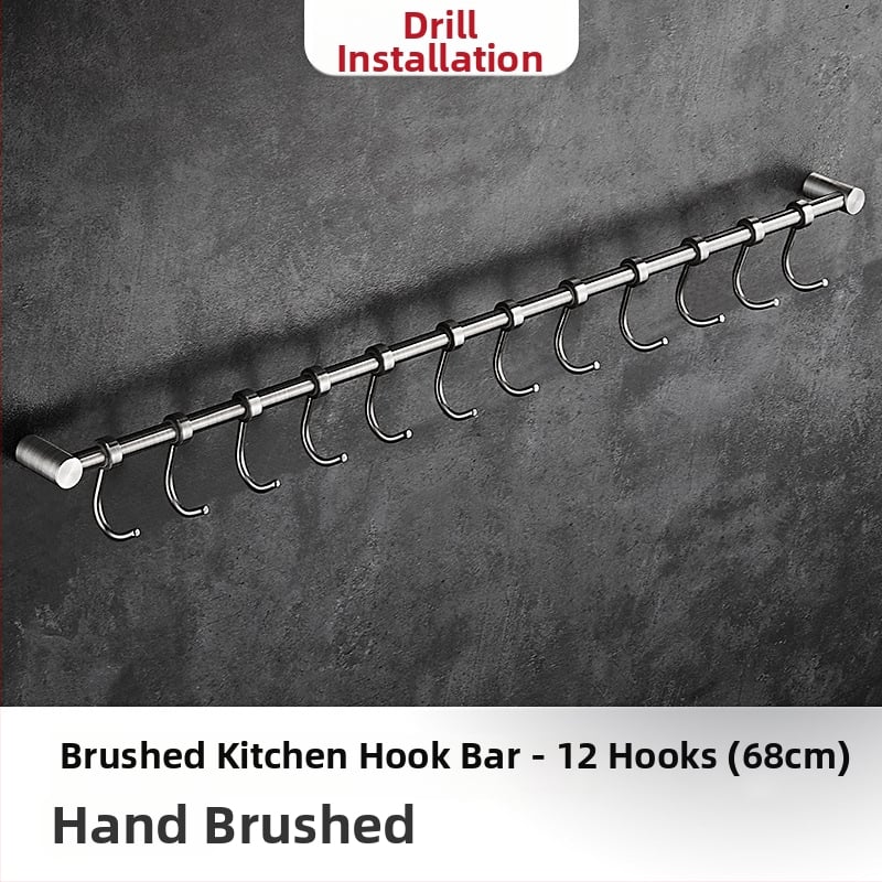 Virtuves sienas plaukts ar pakaramām, no 304 nerūsējošā tērauda, birstēts pārklājums, mūsdienīgs minimālistisks stils, svars 412 g