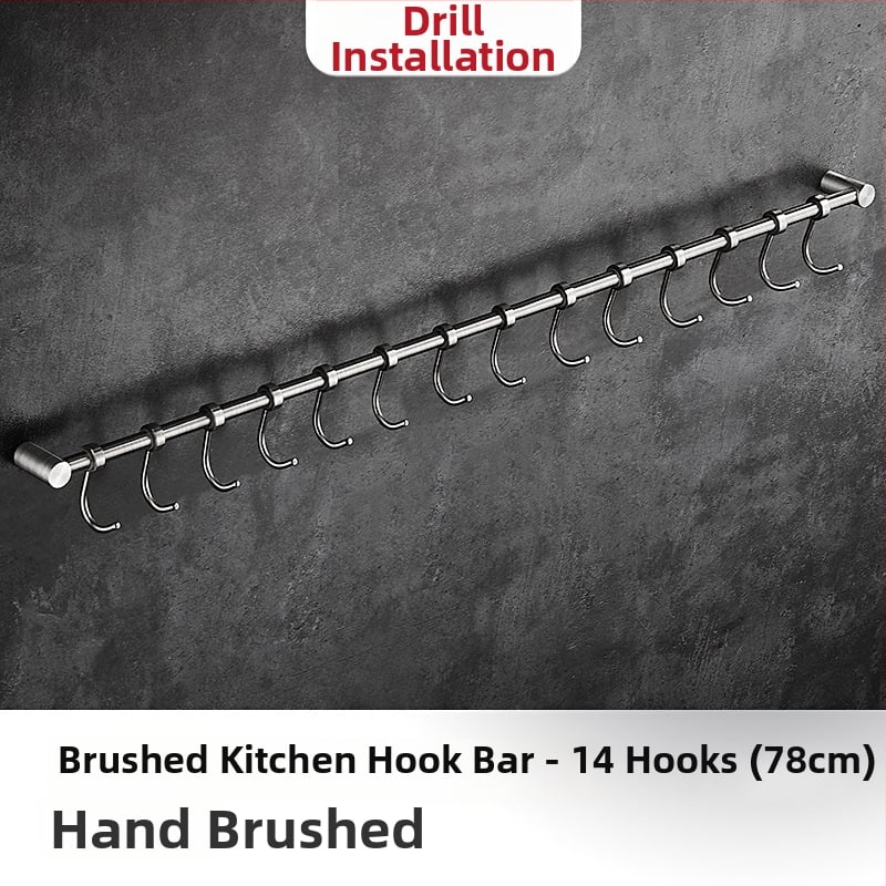 Virtuves sienas plaukts ar pakaramām, no 304 nerūsējošā tērauda, birstēts pārklājums, mūsdienīgs minimālistisks stils, svars 412 g