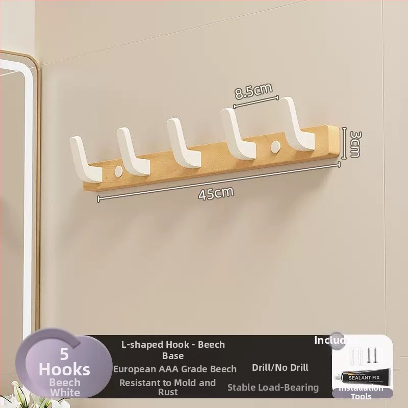 Koka sienas pakaramais ar vienu āķi, gaišs luksusa stils; materiāli: koks un plastmasa; maksimālais slogs 10 kg; uzstādīšana caur urbumu