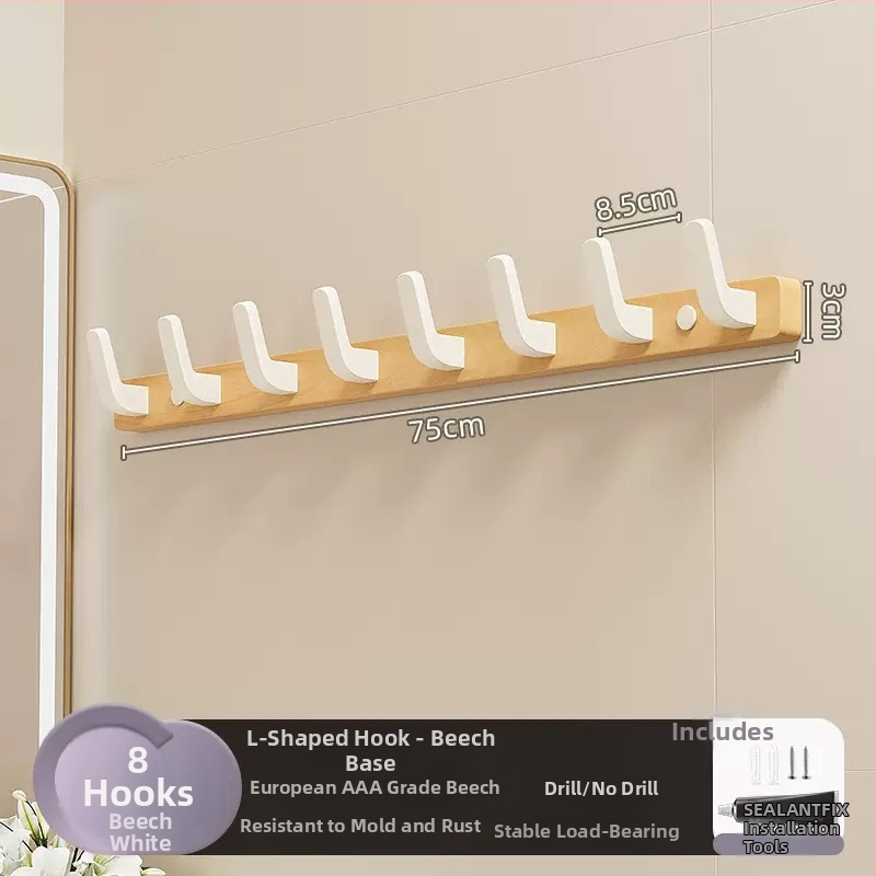 Koka sienas pakaramais ar vienu āķi, gaišs luksusa stils; materiāli: koks un plastmasa; maksimālais slogs 10 kg; uzstādīšana caur urbumu