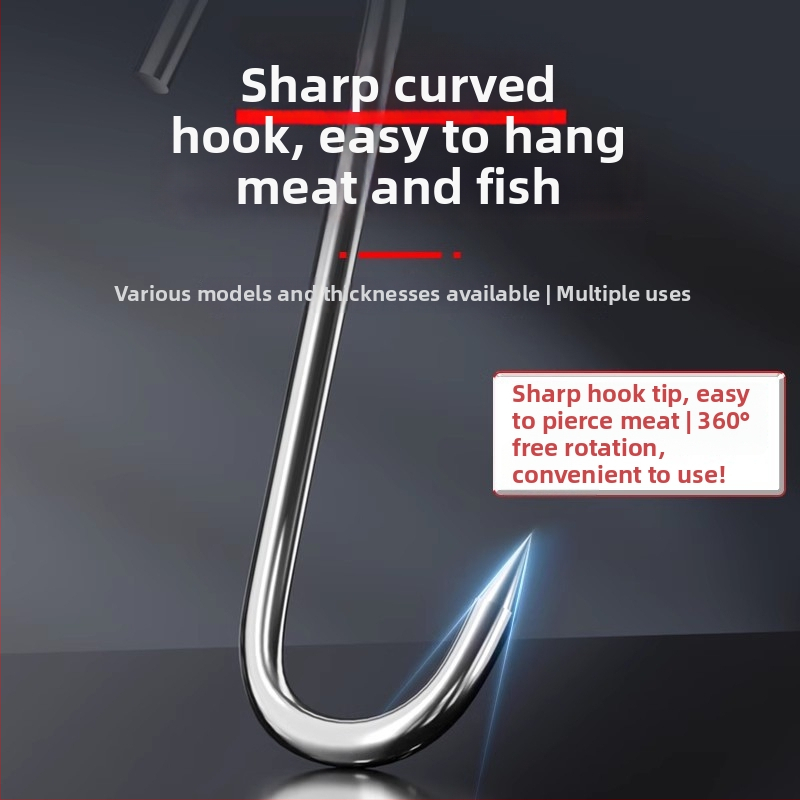 S formas gaļas pakaramā no nerūsējošā tērauda,viens āķis, mūsdienīgs minimālisma dizains, slodze 3–5 kg
