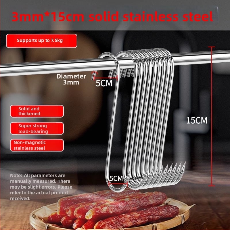 S formas gaļas pakaramā no nerūsējošā tērauda,viens āķis, mūsdienīgs minimālisma dizains, slodze 3–5 kg