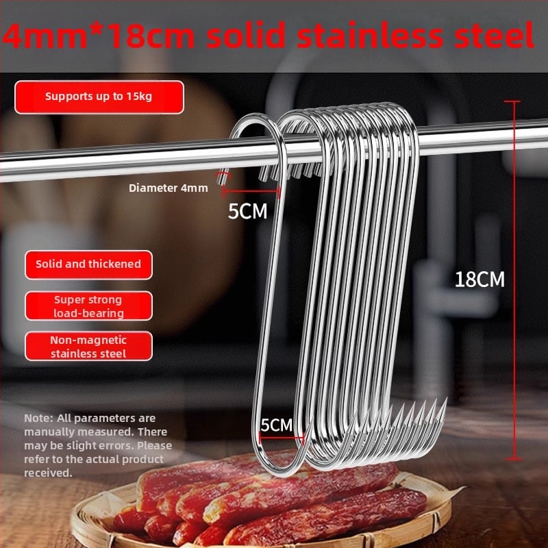 S formas gaļas pakaramā no nerūsējošā tērauda,viens āķis, mūsdienīgs minimālisma dizains, slodze 3–5 kg