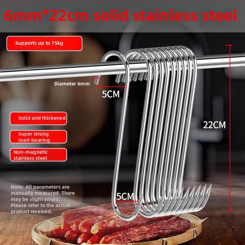 S formas gaļas pakaramā no nerūsējošā tērauda,viens āķis, mūsdienīgs minimālisma dizains, slodze 3–5 kg