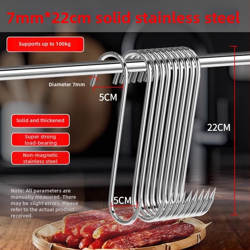 S formas gaļas pakaramā no nerūsējošā tērauda,viens āķis, mūsdienīgs minimālisma dizains, slodze 3–5 kg