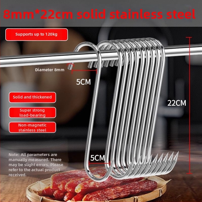 S formas gaļas pakaramā no nerūsējošā tērauda,viens āķis, mūsdienīgs minimālisma dizains, slodze 3–5 kg