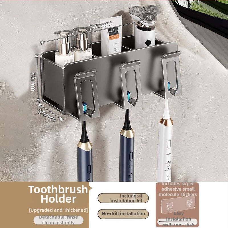 Zobu birstes turētājs, sienas montāža, bez urbšanas, alumīnijs, 2-3-4 nodalījumi, ar drukātu logotipu