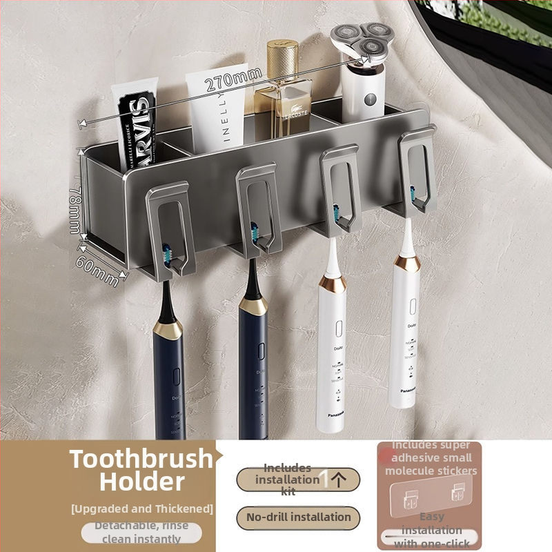 Zobu birstes turētājs, sienas montāža, bez urbšanas, alumīnijs, 2-3-4 nodalījumi, ar drukātu logotipu