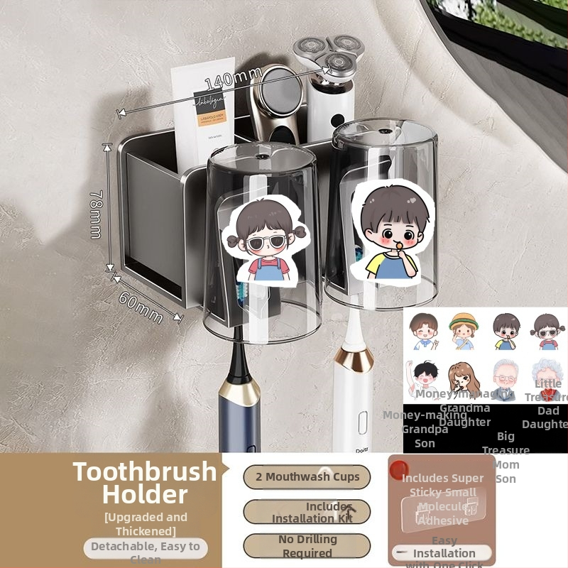 Zobu birstes turētājs, sienas montāža, bez urbšanas, alumīnijs, 2-3-4 nodalījumi, ar drukātu logotipu