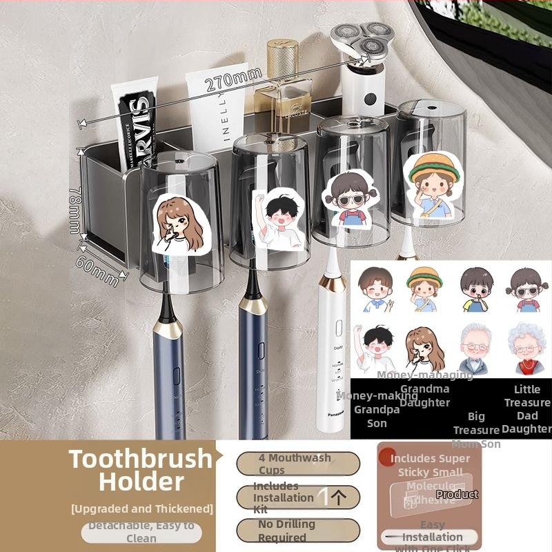 Zobu birstes turētājs, sienas montāža, bez urbšanas, alumīnijs, 2-3-4 nodalījumi, ar drukātu logotipu