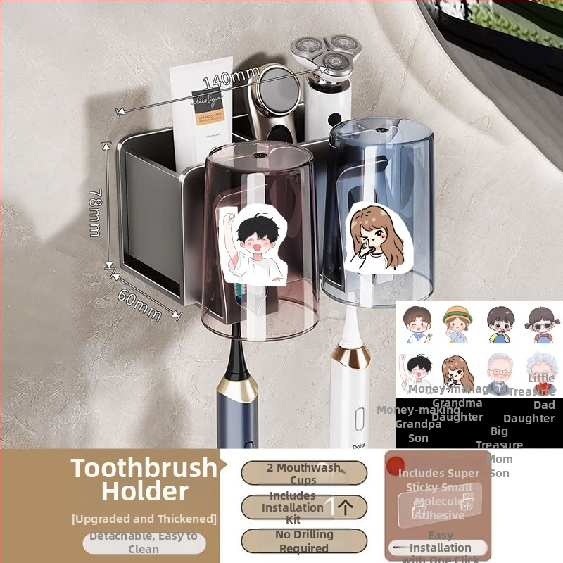 Zobu birstes turētājs, sienas montāža, bez urbšanas, alumīnijs, 2-3-4 nodalījumi, ar drukātu logotipu