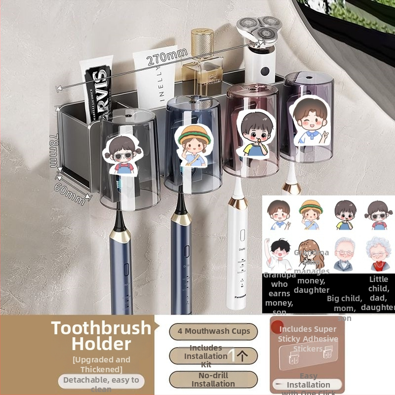 Zobu birstes turētājs, sienas montāža, bez urbšanas, alumīnijs, 2-3-4 nodalījumi, ar drukātu logotipu