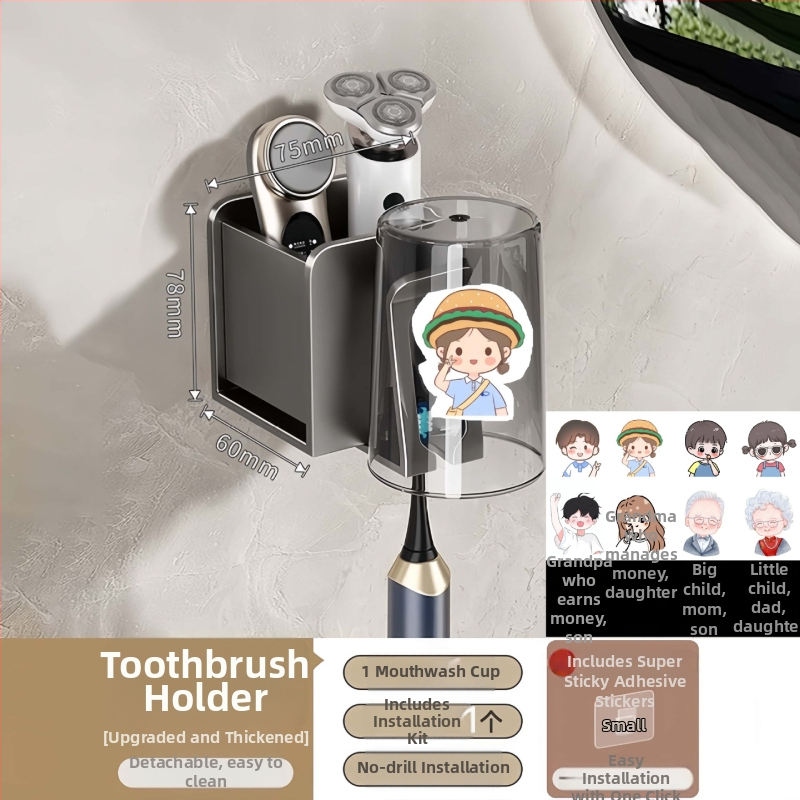 Zobu birstes turētājs, sienas montāža, bez urbšanas, alumīnijs, 2-3-4 nodalījumi, ar drukātu logotipu