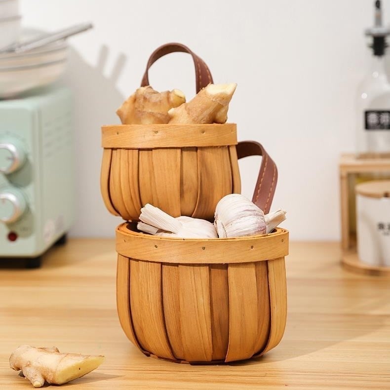 Дървена кошница за кухненско съхранение, пасторален стил, модел 7563, пускане на пазара през 2024 г.