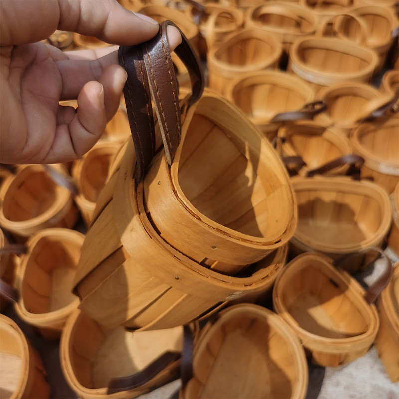 Дървена кошница за кухненско съхранение, пасторален стил, модел 7563, пускане на пазара през 2024 г.