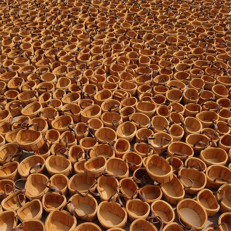 Дървена кошница за кухненско съхранение, пасторален стил, модел 7563, пускане на пазара през 2024 г.