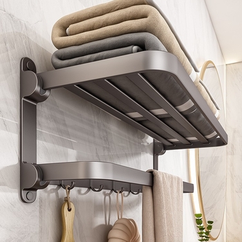 Siena dvieļu plaukts no Space Aluminum, 2 līmeņi, salokāms vannas istabai, bez urbuma