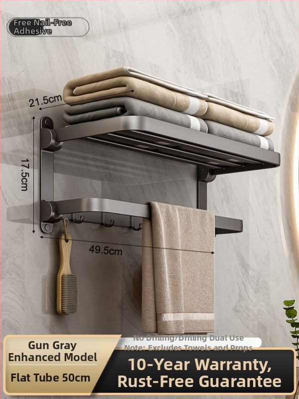 Siena dvieļu plaukts no Space Aluminum, 2 līmeņi, salokāms vannas istabai, bez urbuma